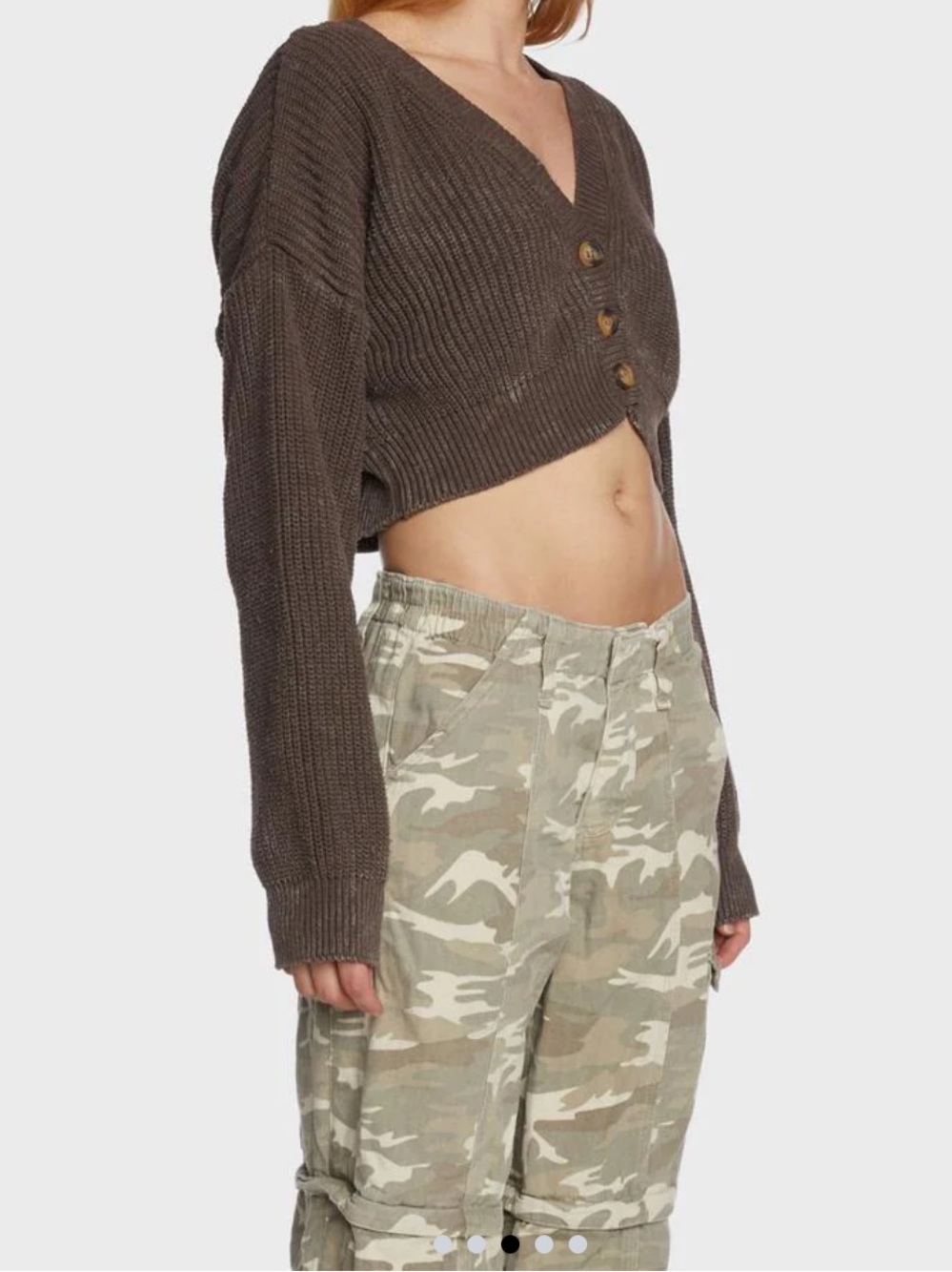 BDG Cropped V-Neck Chunky Cardigan Sweater Brown